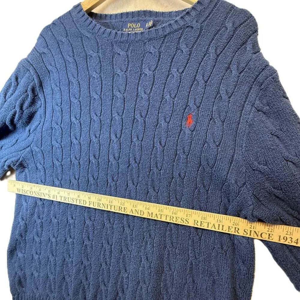 Polo Ralph Lauren Blue Cable Knit Sweater Classic Crewneck Cotton XL Men's